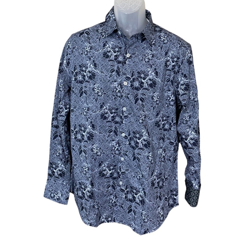 Robert Graham Hauser LS Navy Floral Classic Fit Shirt Contrast Cuffs Small NWT